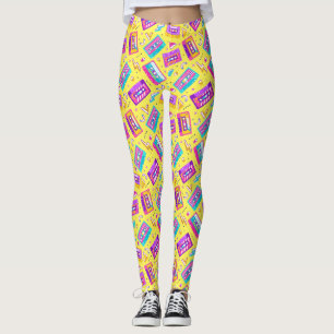 Neon Pink tendance 80's Cassette Music Leggings