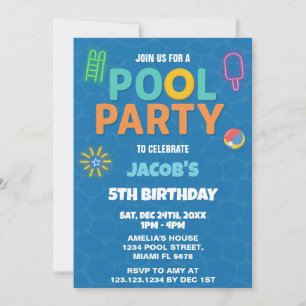 Neon Pool Anniversaire Bash Invitation
