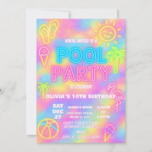 Neon Pool Anniversaire Fête Invitation