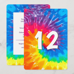 Neon Rainbow Tie Dye 12e anniversaire Invitation