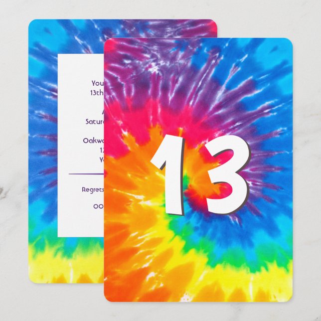 Neon Rainbow Tie Dye 13e anniversaire Invitation (Devant / Derrière)
