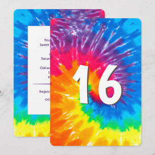 Neon Rainbow Tie Dye 16e anniversaire Invitation