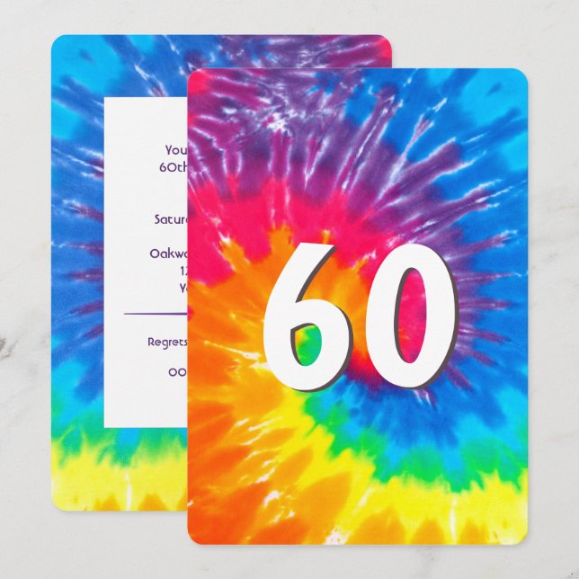 Neon Rainbow Tie Dye 60e Anniversaire Invitation (Devant / Derrière)