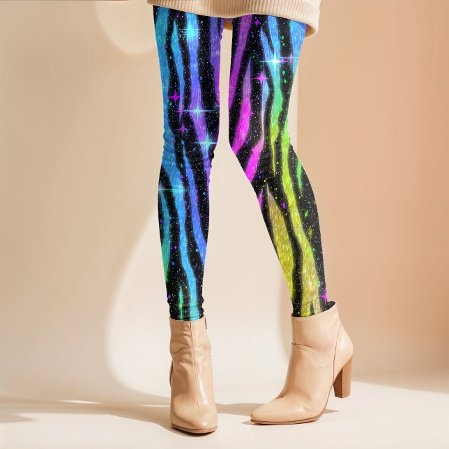 Neon Rainbow Zebra 90s Nostalgie Leggings (Créateur téléchargé)