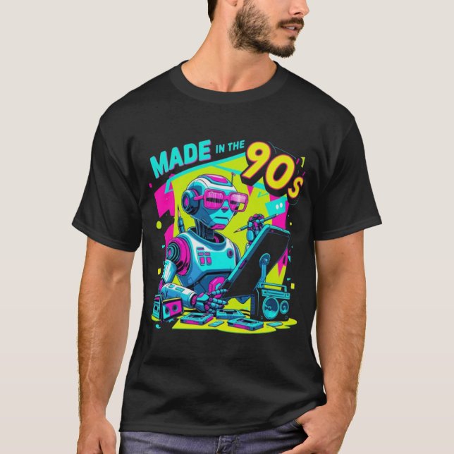Neon Robot Designer Retro T-Shirt des années 90 (Devant)
