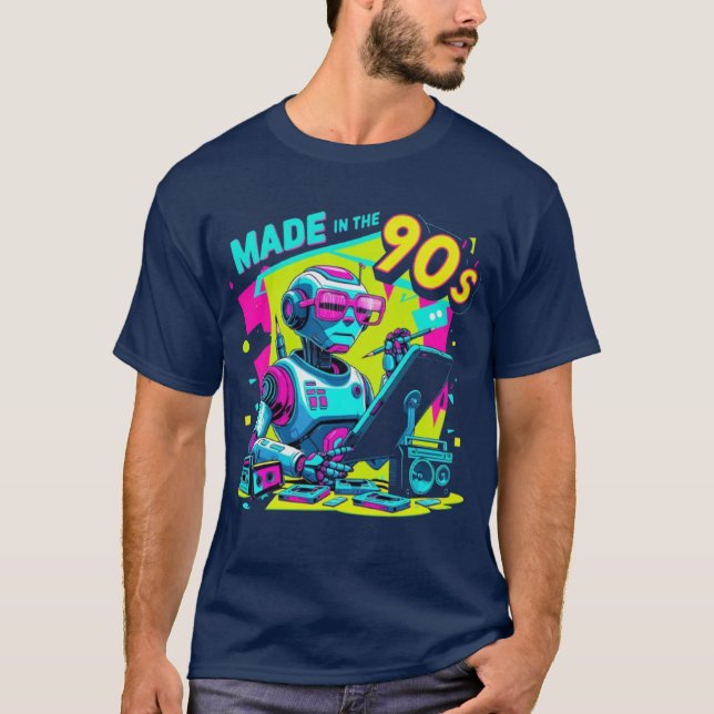 Neon Robot Designer Retro T-Shirt des années 90 (Devant)