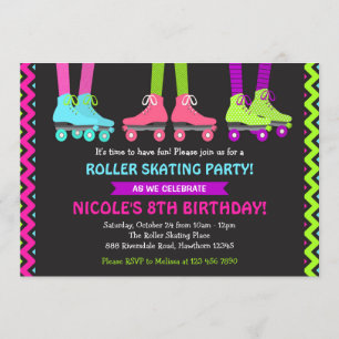 Neon Roller Patinage Invitation