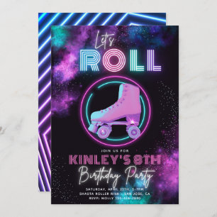 Neon Roller Patinage Invitation Patinage