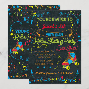 Neon Roller Patinage Party Invitation
