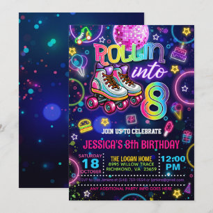 Neon Roller Skate 8e Invitation anniversaire