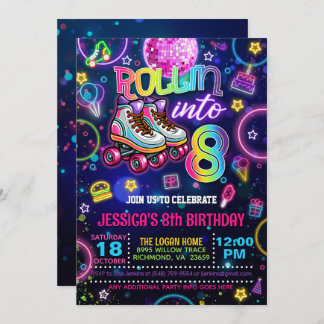 Neon Roller Skate 8e Invitation anniversaire