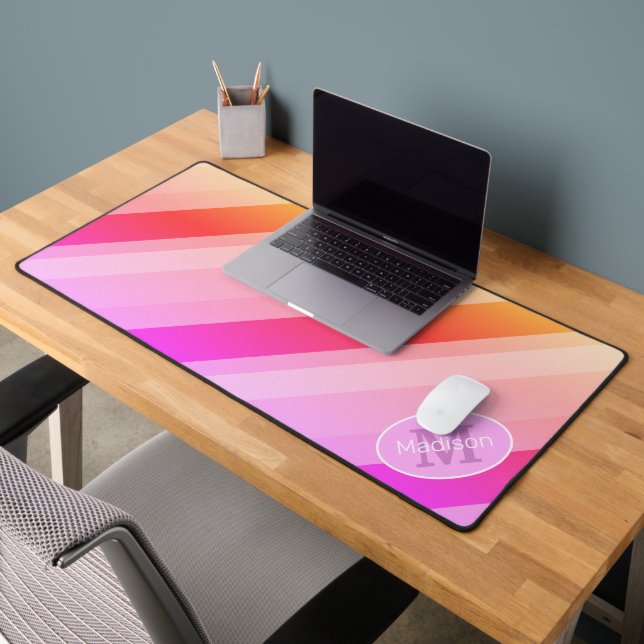 Neon rose rose rose rétro lignes géométriques Mono (Bureau 2)