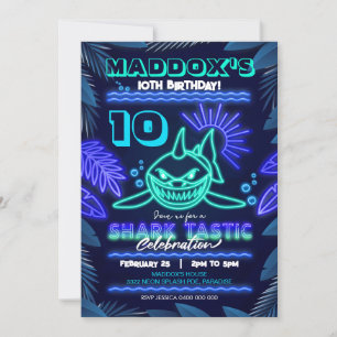 Neon Shark Party Invitation Sharktastic