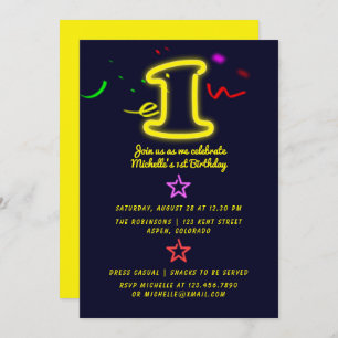 Neon Sign First Birthday Party Invitation