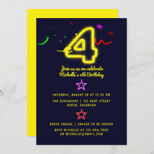 Neon Signé quatrième anniversaire fête Invitation