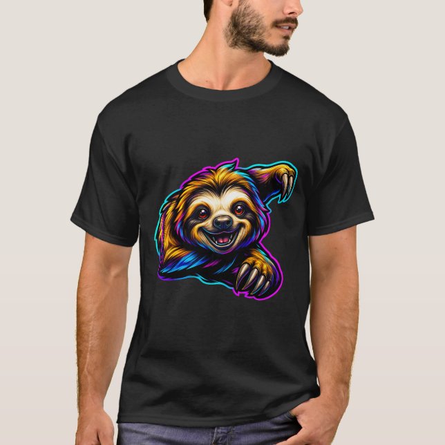 Neon Sloth Vibes – Chill & Colorful Animal T-Shirt (Devant)