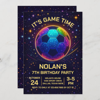 Neon Soccer Birthday Invitation