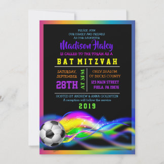 NEON SOCCER FILLES Bat mitzvah Invitation