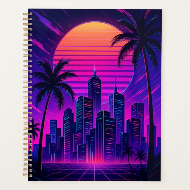 Neon Sunset Cityscape rétro-futuriste (Devant)