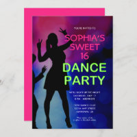 Neon Sweet 16 Anniversaire Dance Party Invitation