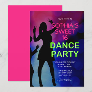 Neon Sweet 16 Anniversaire Dance Party Invitation