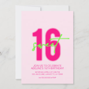 Neon Sweet sixteen Invitation de fête d'anniversai