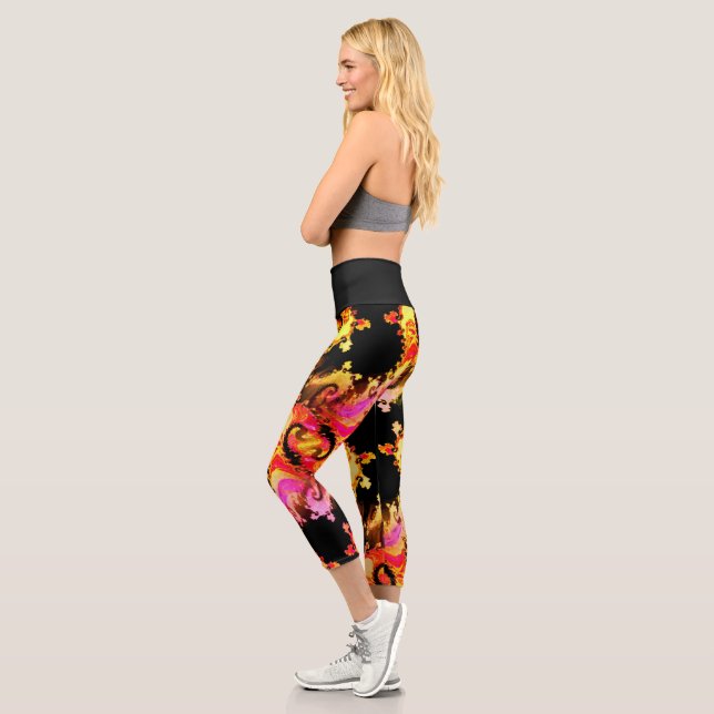 Neon Swirl Fire High Waist Capri Leggings (Gauche)