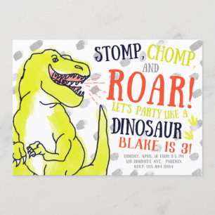 Neon T-Rex Dinosaur Invitation de fête d'anniversa