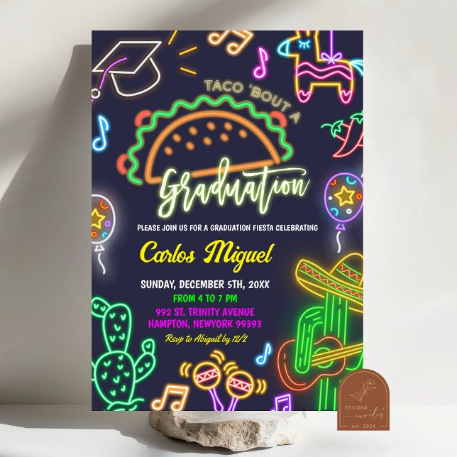 Neon Taco Parti Mexicain de Graduation Invitation (Créateur téléchargé)