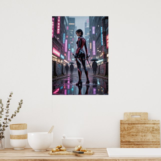 Neon Thorns - Poster du Rose Assassin Cyberpunk (Cuisine)