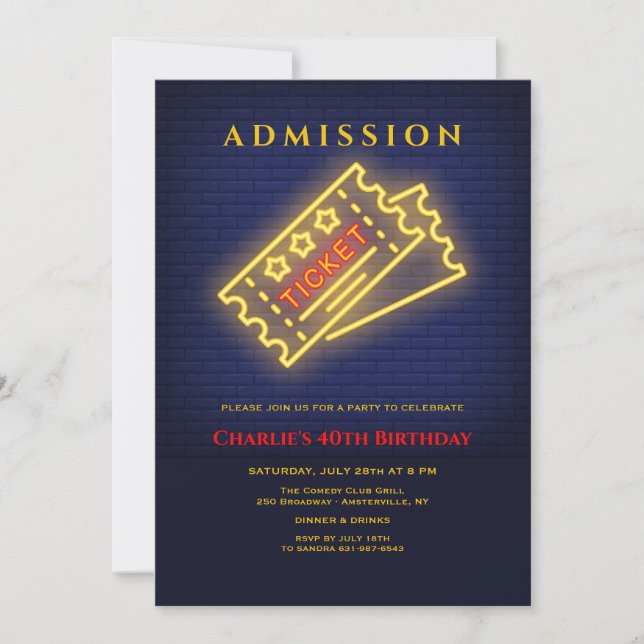 Neon Ticket to Party Invitation (Devant)