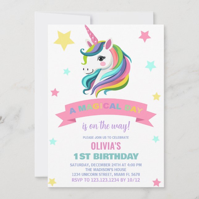 Neon Unicorn Invitations d'anniversaire (Devant)
