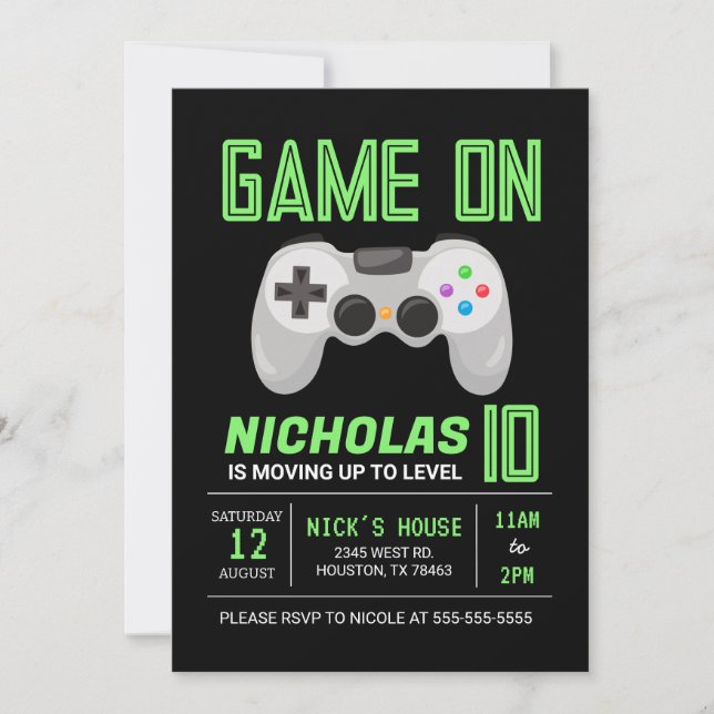 Neon Video Game Anniversaire Invitation (Devant)