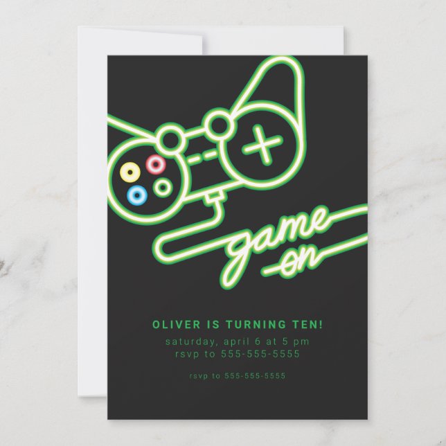 Neon Video Game Birthday Invitation (Devant)