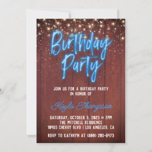Neon Wooden Wall Anniversaire Fête Invitation