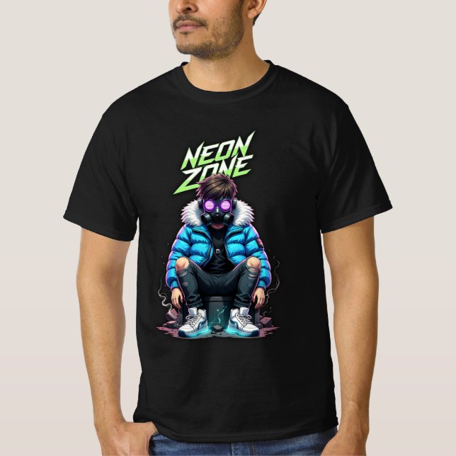 NEON ZONE – Cyberpunk Chill Crew Graphic T-Shirt (Devant)
