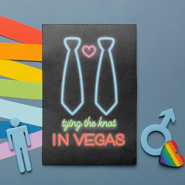 NeonTying The Knot in Vegas Gay Faire-part de mari (Featuring fabulous faux neon lights in two neck ties and a heart. Ideal for a wild Las Vegas wedding)