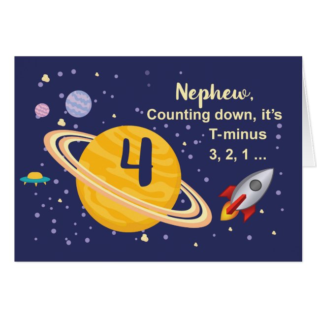 Nephew 4e anniversaire Planètes dans l'espace extr (Devant horizontal)