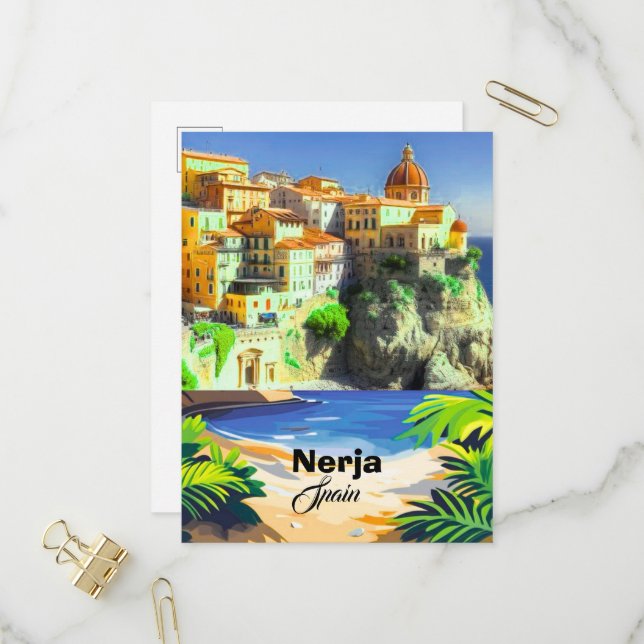 Nerja Espagne Carte Postale de Voyage Art, Espagne (Devant/Arrière en situation)