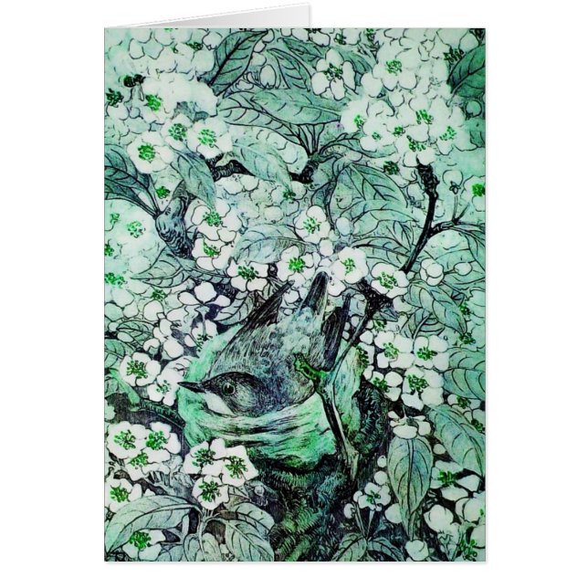 NEST D'OISEAU, ARBRE AVEC FLEURS DE PRINTEMPS BLAN (Devant)