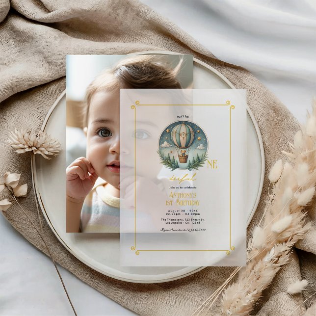 N'est-il pas UNtel ? Invitation Anniversaire sur V (Isn’t He ONEderful Vellum First Birthday Party Invitations)