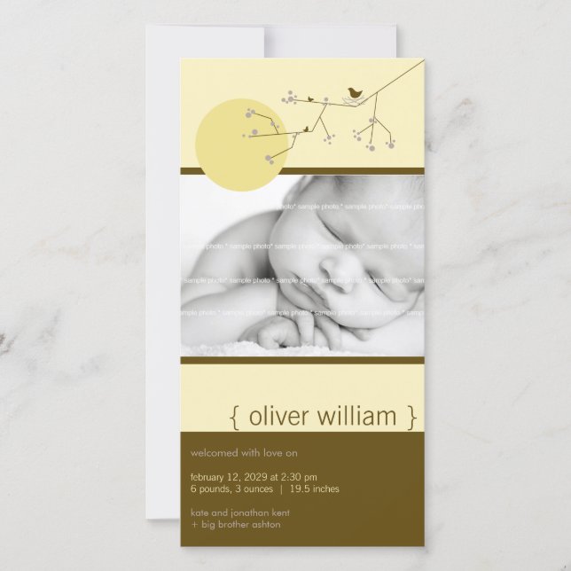 Nesting Bird & Family Baby Boy Faire-part de naiss (Devant)