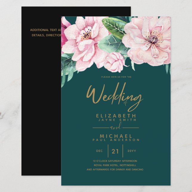 Netork Mariage à faible budget rose Invitations fl (Devant / Derrière)