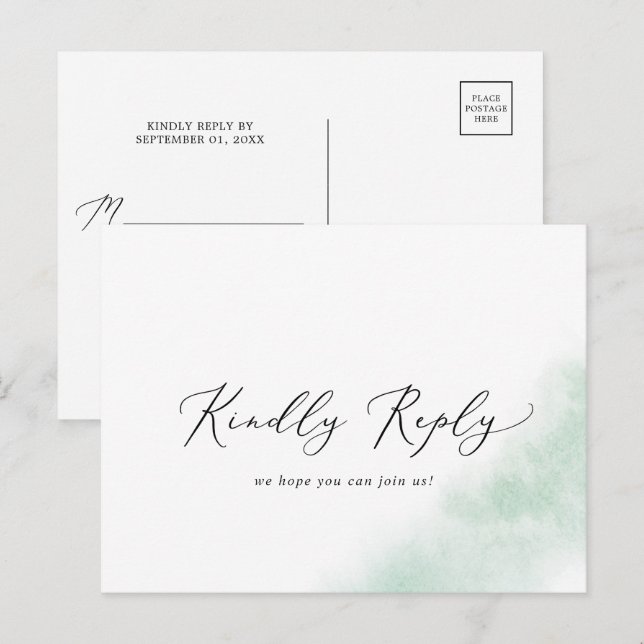 Nettoyage aquarelle | Menu Vert carte postale RSVP (Devant / Derrière)