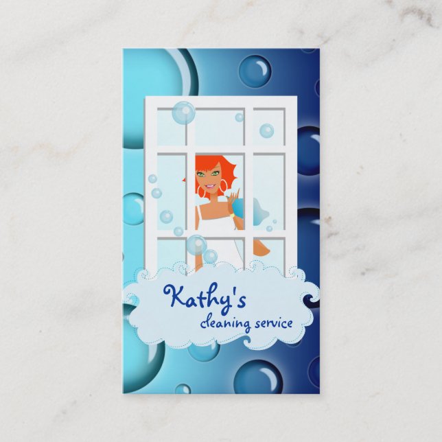 Nettoyage Carte de visite bleu Bulles Cheveux roug (Devant)