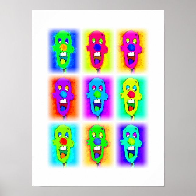 Neuf Clowns Chauves Colorés : Affiche (Devant)