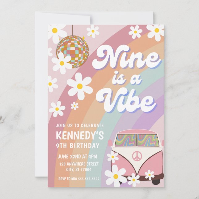 Neuf est une vibe 9 anniversaire invitation fille  (Devant)