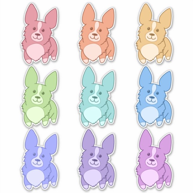 Neuf Stickers Corgi colorés (Devant)