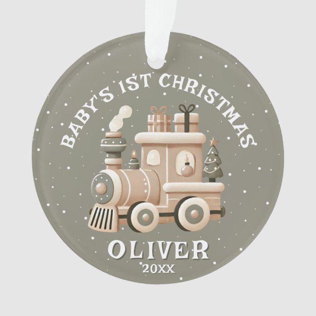 Neutral Baby’s 1st Christmas Train Keepsake Photo (devant)