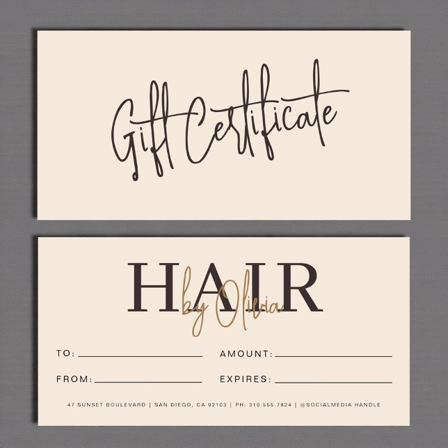 Neutral Beige Hair Salon Logo Gift Certificates (Créateur téléchargé)